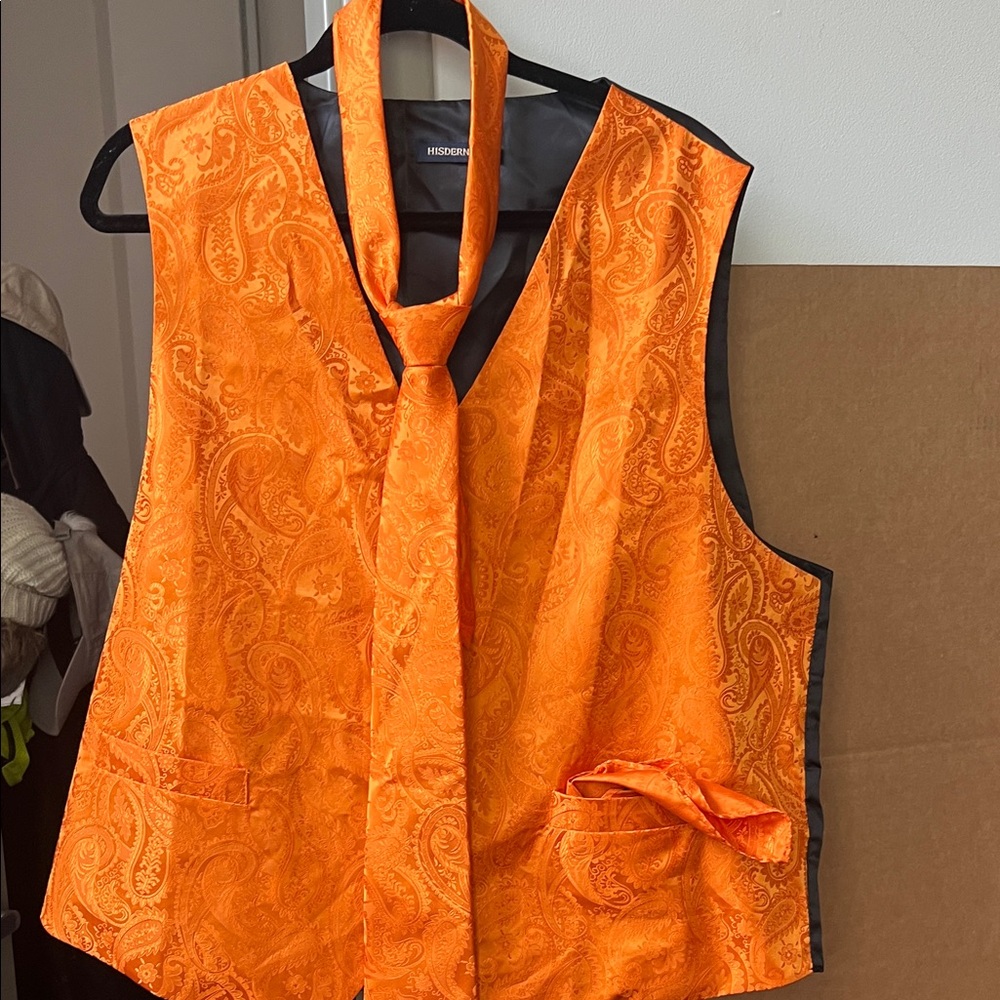 Orange Paisley Vest and Tie Set